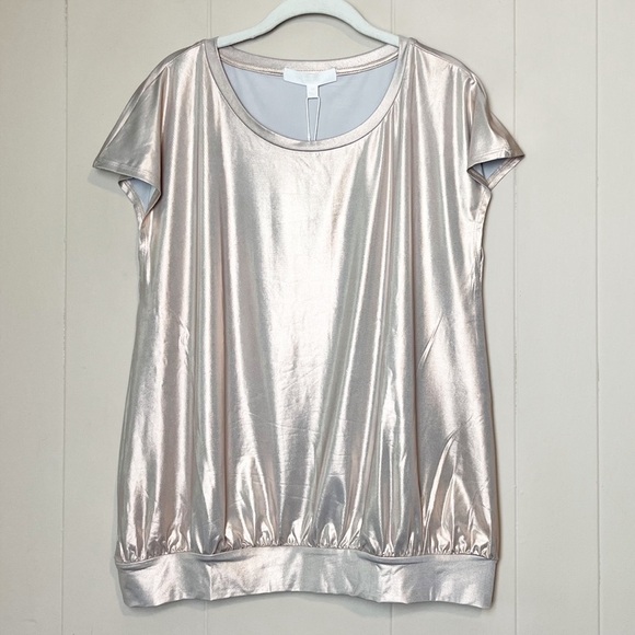 Adyson Parker NWT Liquid Jersey Short Sleeve Top 1X champagne gold shimmer - Picture 10 of 10